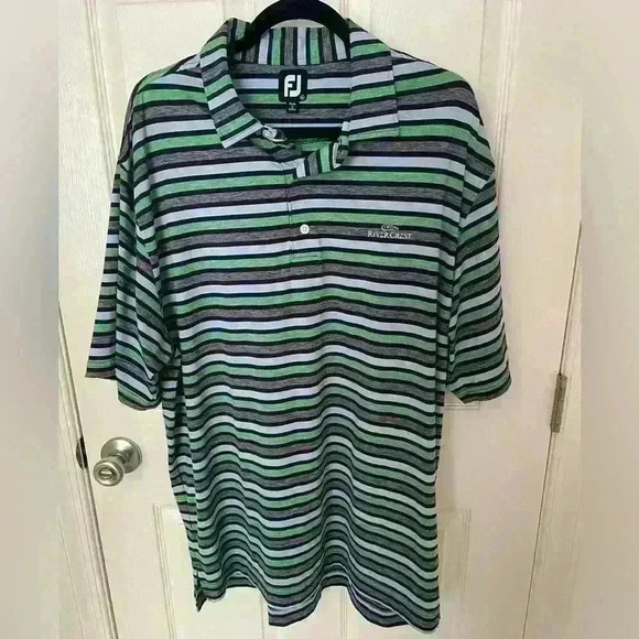 FOOT JOY Rivercrest Golf Club Green And Blue Striped Golf Shirt Men's XL - Picture 1 of 6
